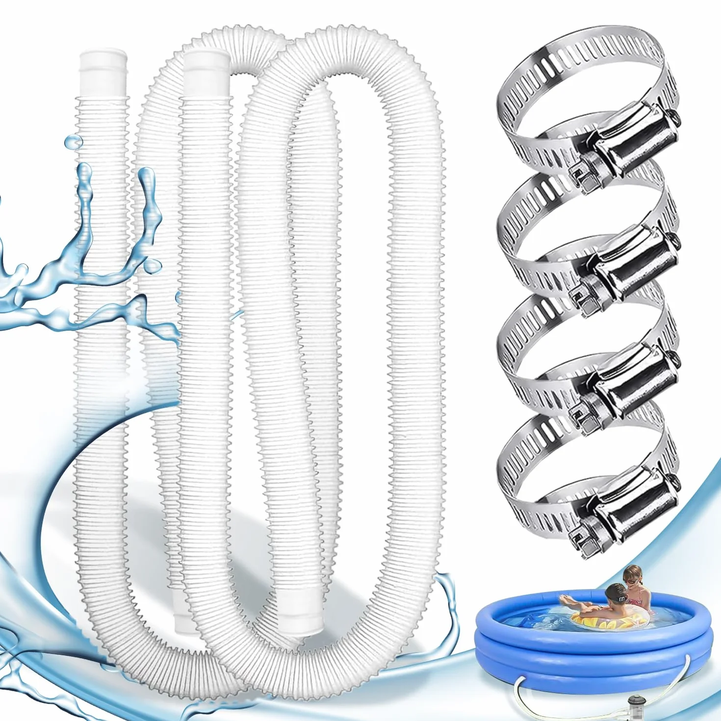 Tuyau Piscine 32mm 149,9cm avec Clips Métalliques pour Intex 330 GPH 530 GPH 1000 GPH - Paquet de 2