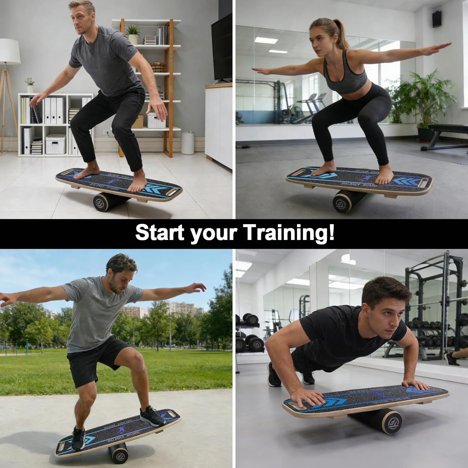 Diesisa Balance Board Planche d'Équilibre en Bois avec Roulette Antidérapante Entraîneur Surf Coordination