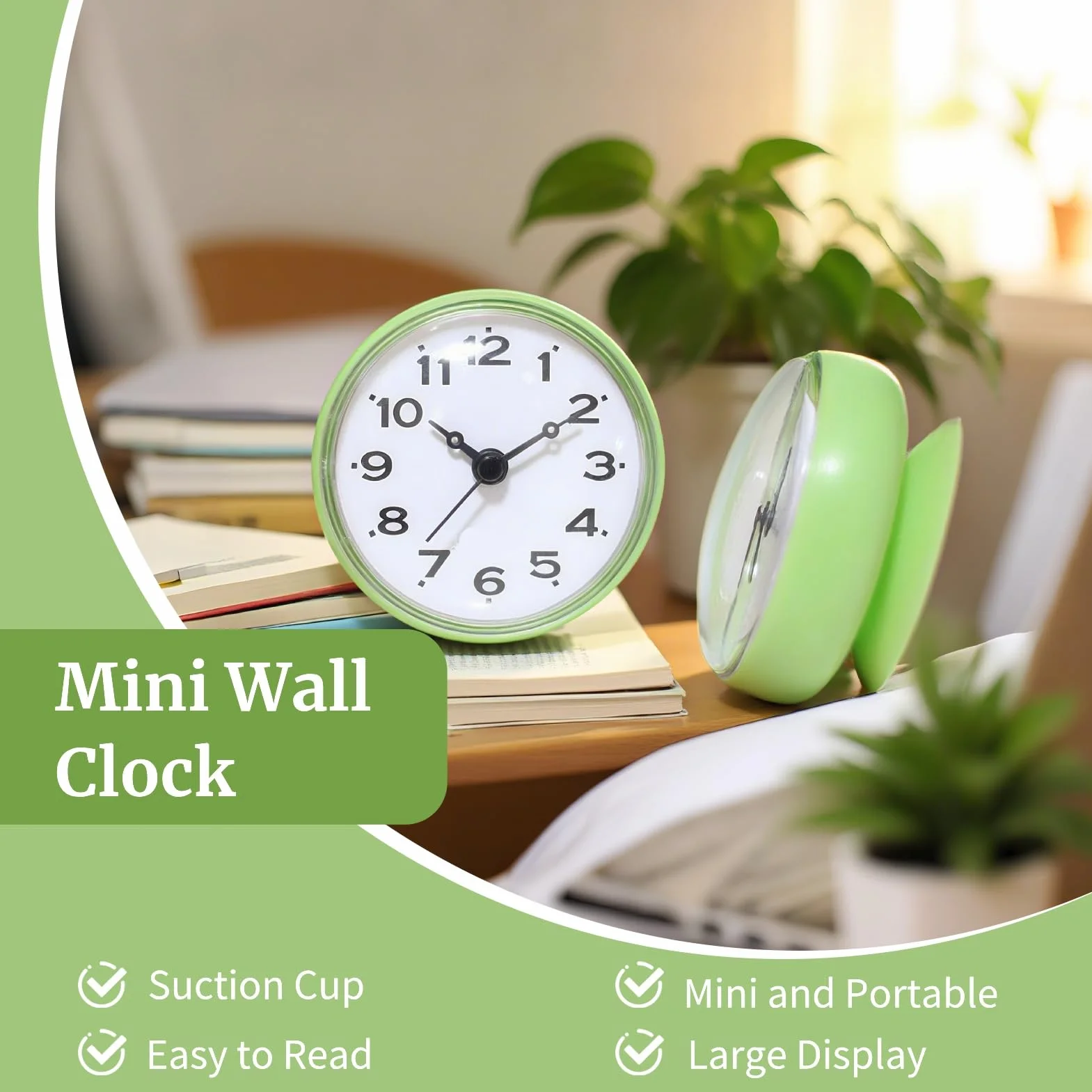 Cyrank Horloge Murale étanche Ventouse Salle de Bain Cuisine (Vert)