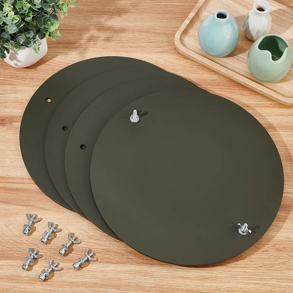 BENECREAT 30cm Diamètre Chauves-Souris de Roue de Poterie Vert Olive, Battes d'Argile Rondes Pré-Percées 5.5mm pour Céramique