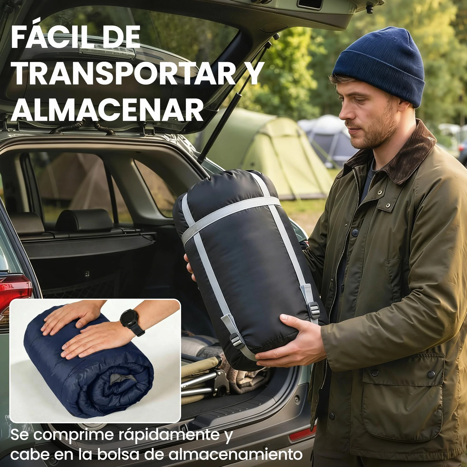 Outsunny Sac de couchage double adulte, léger, taille Queen pour 2 personnes 3 saisons, sac de couchage rectangulaire avec 2 oreillers et sac de transport, pour les jours froids, le camping, la