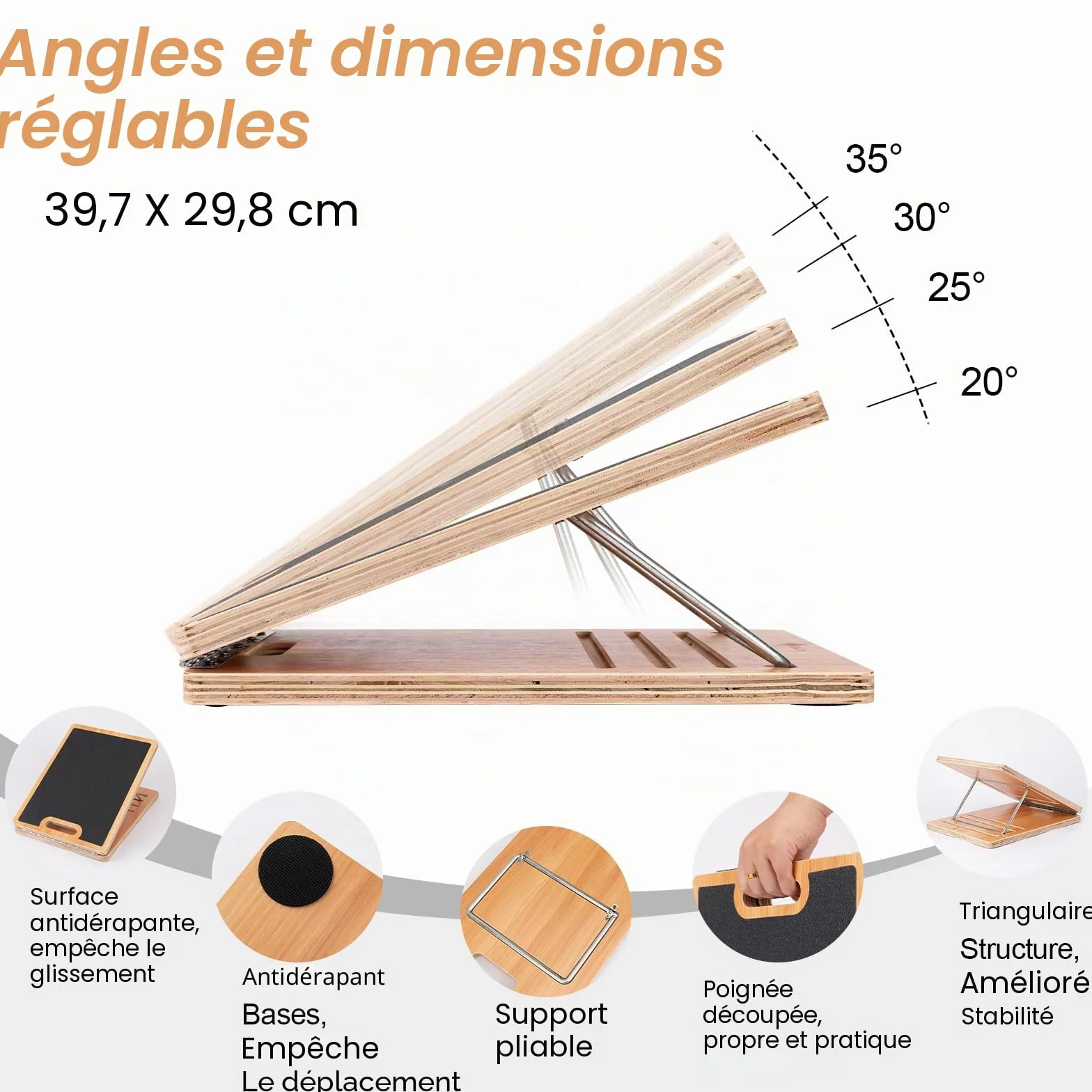 Strongtek planche à découper portable en bois réglable pour étirement mollet maison gym extérieur
