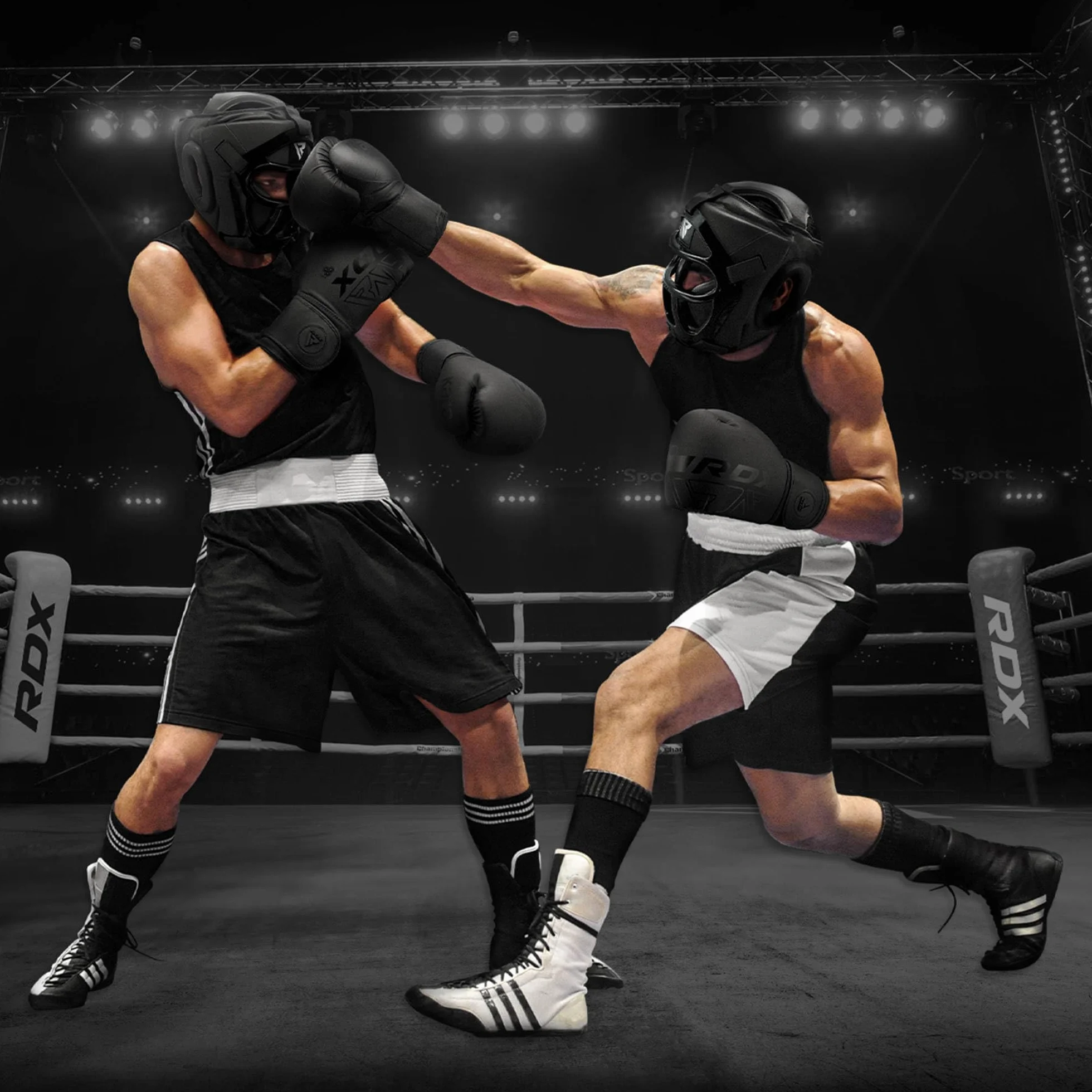 RDX Casque de Boxe MMA Entraînement Maya Hide Cuir Head Guard Grille Amovible Muay Thai