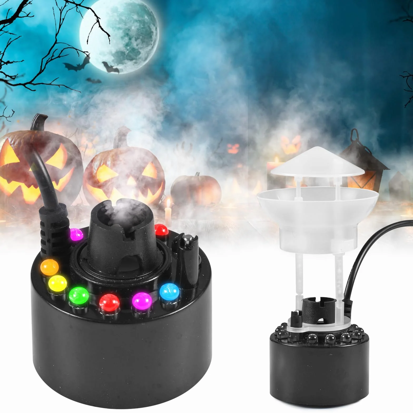 Nébuliseur à ultrasons 12 LED mini machine à fumée LED dégradé trois couleurs atomiseur anti-éclaboussures amovible