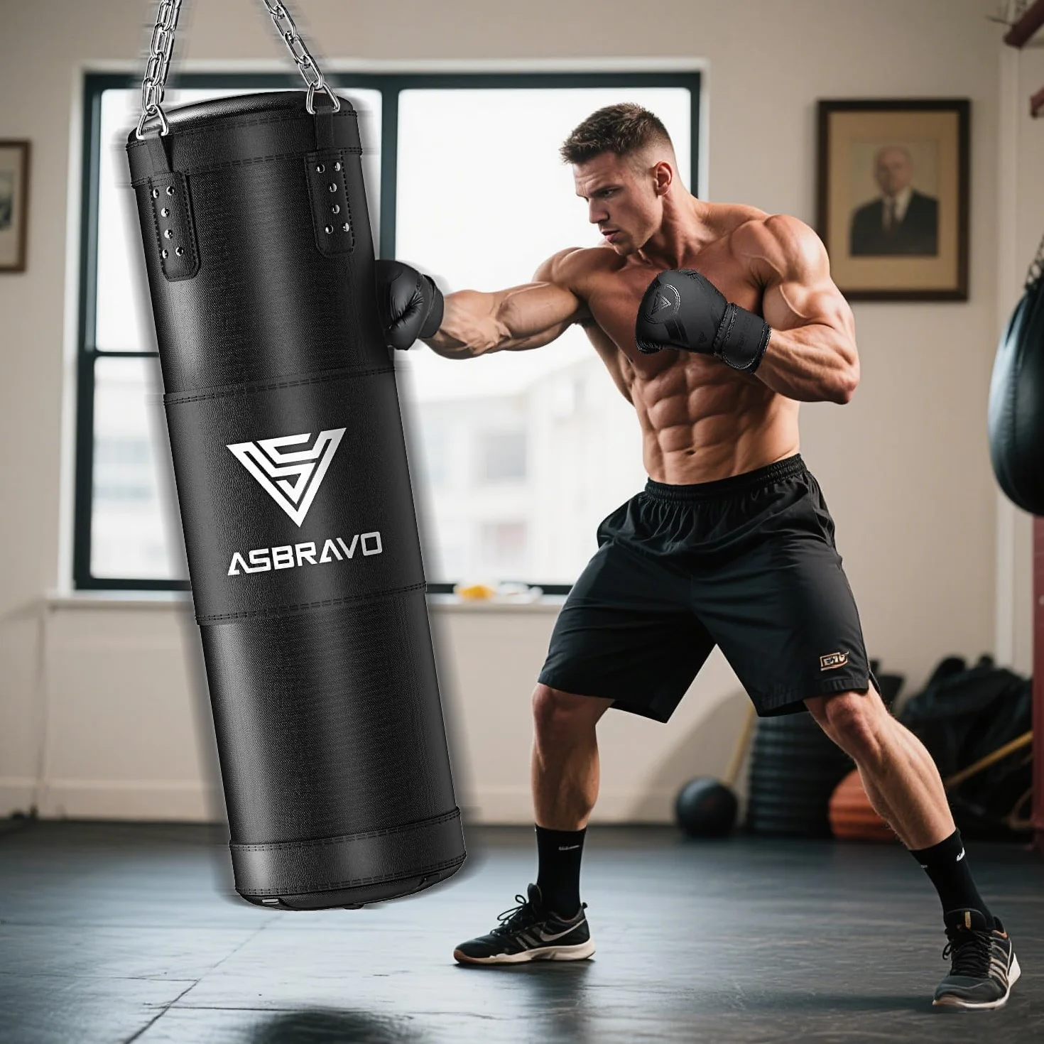 Sac de Frappe Adultes 120 cm Lourd - Kit avec Gants de Boxe 12 oz et Bandes de Main 5 m - pour Entraînement MMA, Karaté, Taekwondo, à Domicile ou en Salle de Sport - Non Rempli
