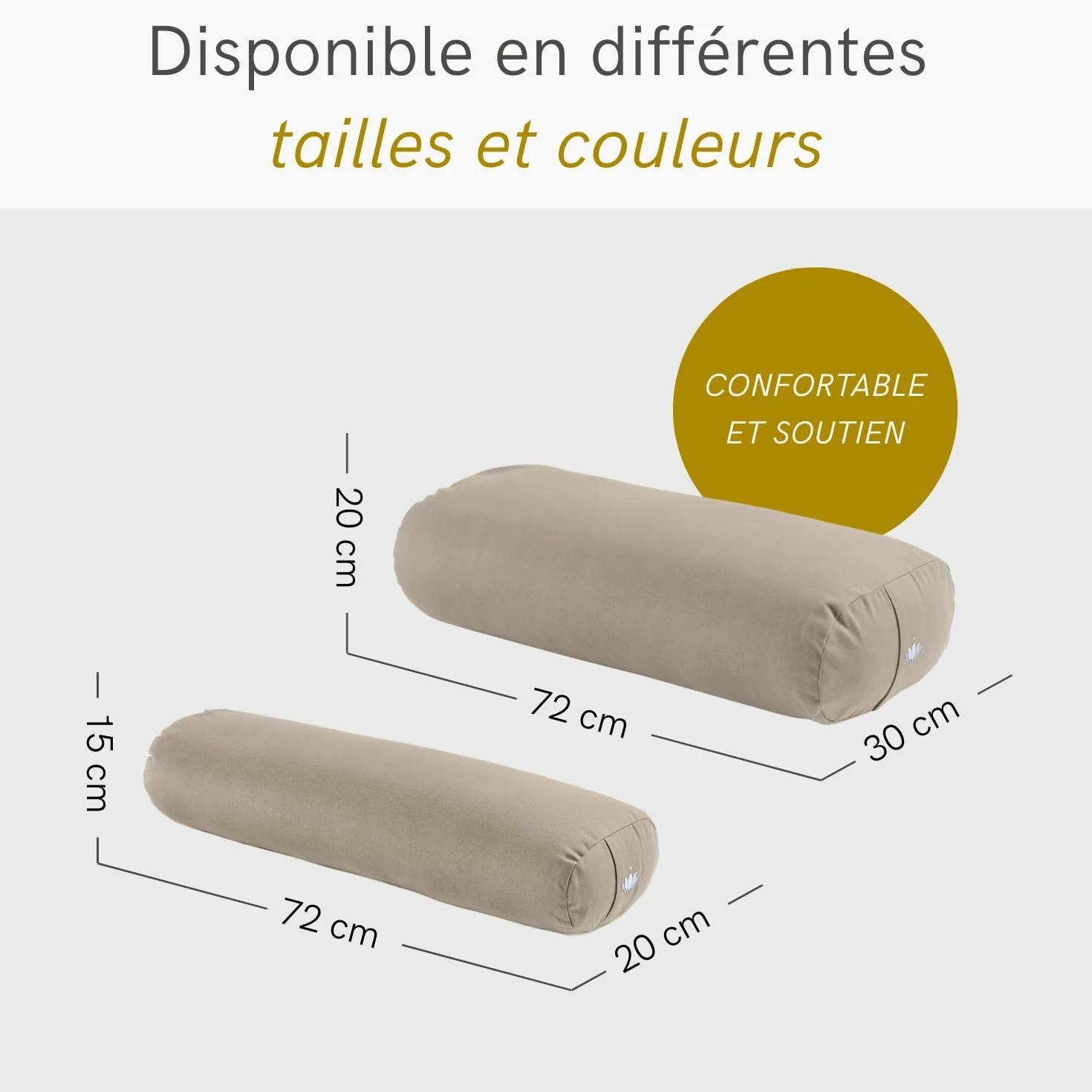 LOTUSCRAFTS Bolster de yoga pour Yin Yoga, rouleau, housse lavable en coton bio, coussin avec rembourrage en kapok, rouleau pilates, coussin de medidation