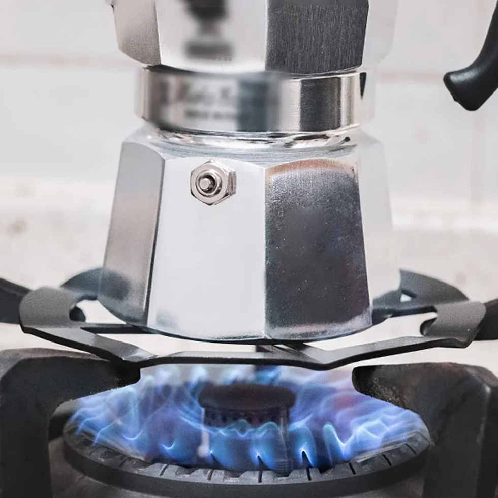 Support de Casserole Moka Acier Inoxydable pour Cuisinière Gaz, 2 Pièce Réducteur d'Anneau Noir