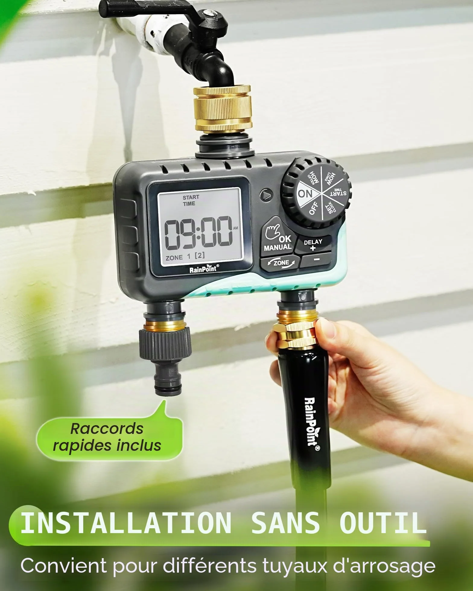 RAINPOINT Programmateur Arrosage 2 Voies Laiton IP65 Minuteur Automatique