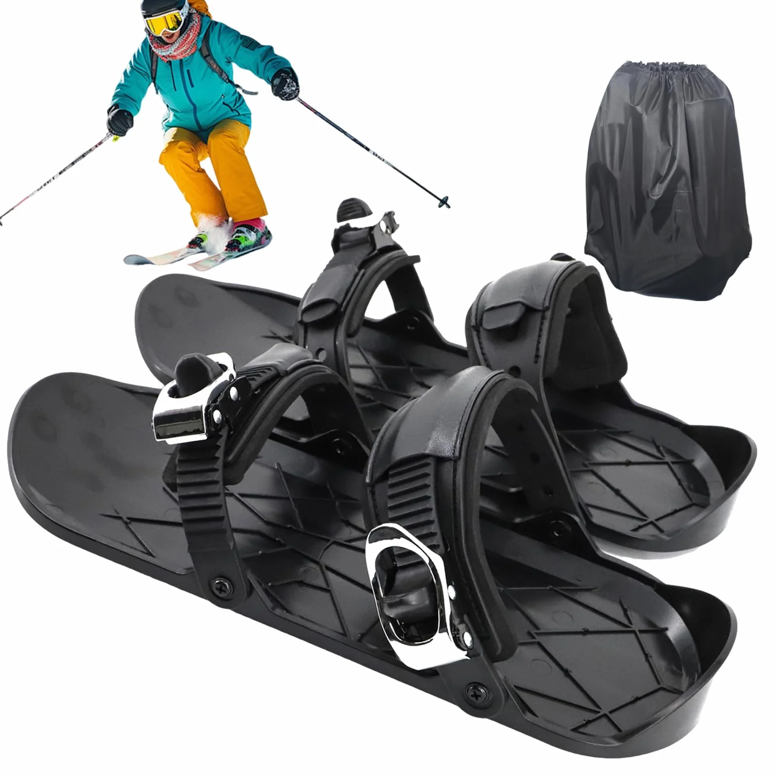 Mini Ski Skates, Chaussures De Ski Courtes Bottes Patins Neige, Skis Patins Neige Planches Courtes Chaussures Patinage Glace, Réglables Mini Skis Patinage Glace Raquettes Neiges Patinages Extérieur