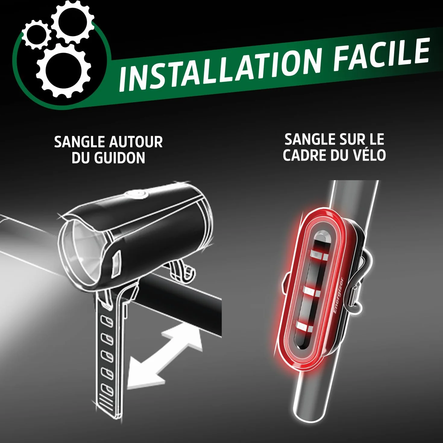 Energizer - Ensemble de Feux de vélo Avant et arrière Rechargeables 100 lumens, Feux USB, LED imperméables Avant et arrière pour pour la Conduite Nocturne.