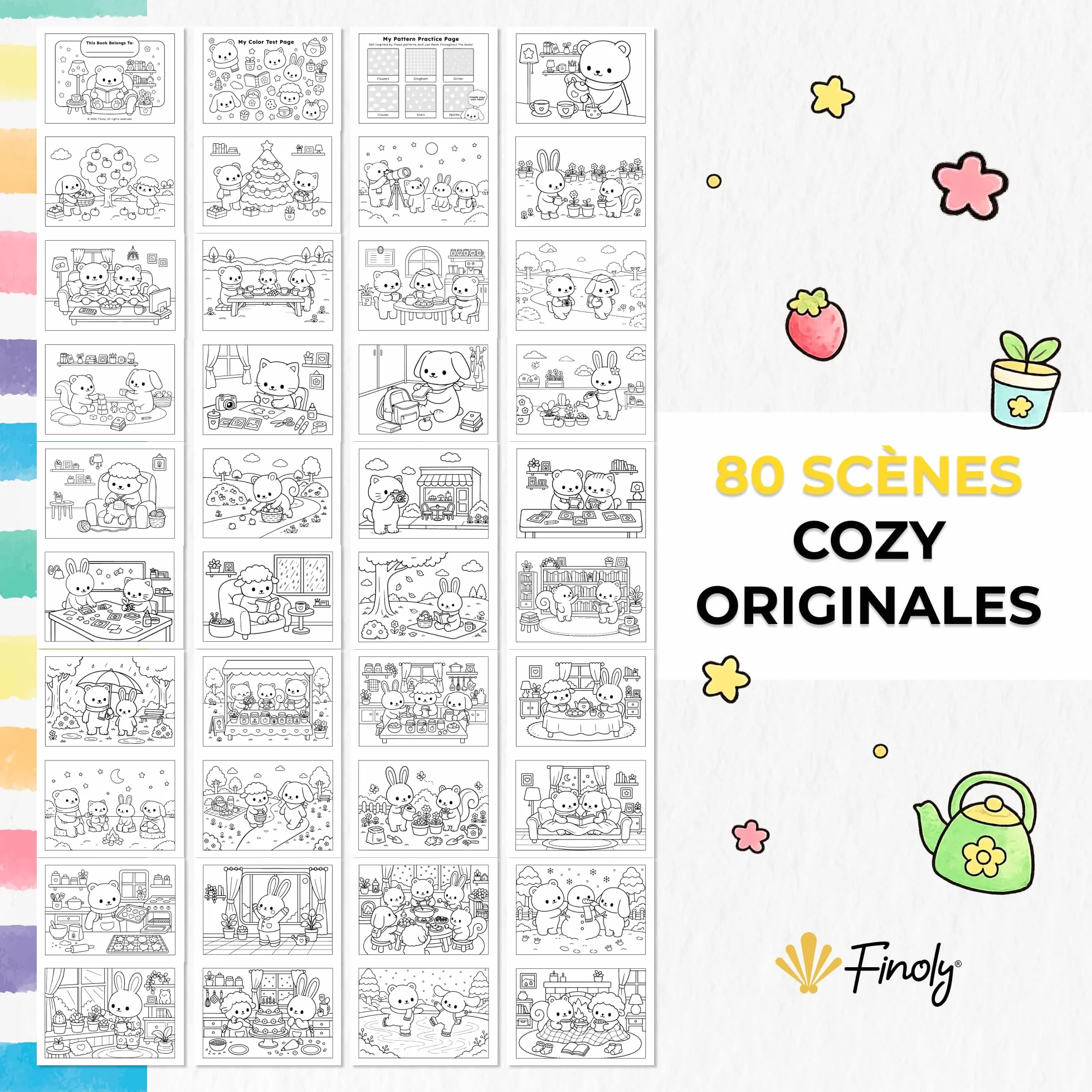 Finoly Livre de Coloriage Adulte A5 80 Dessins Cozy Anti-Stress