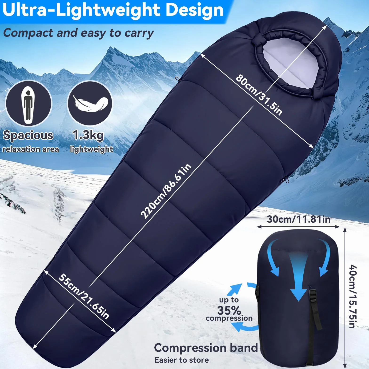 Sac de Couchage Adulte Enfant 4 Saisons Imperméable Momie Ultra Léger Camping Randonnée