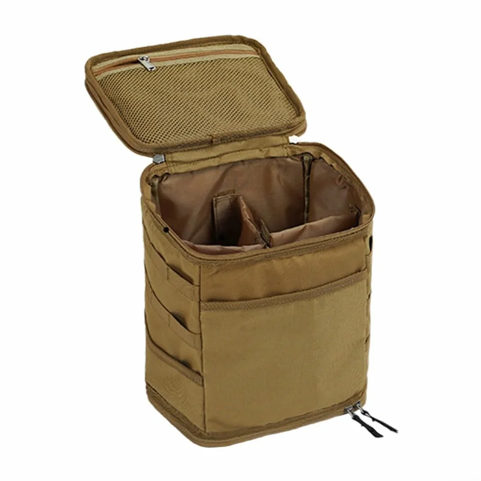Sac de camping en tissu Oxford, sac de rangement de grande capacité pour lampe d'extérieur, réchaud à gaz, sac de transport (kaki)