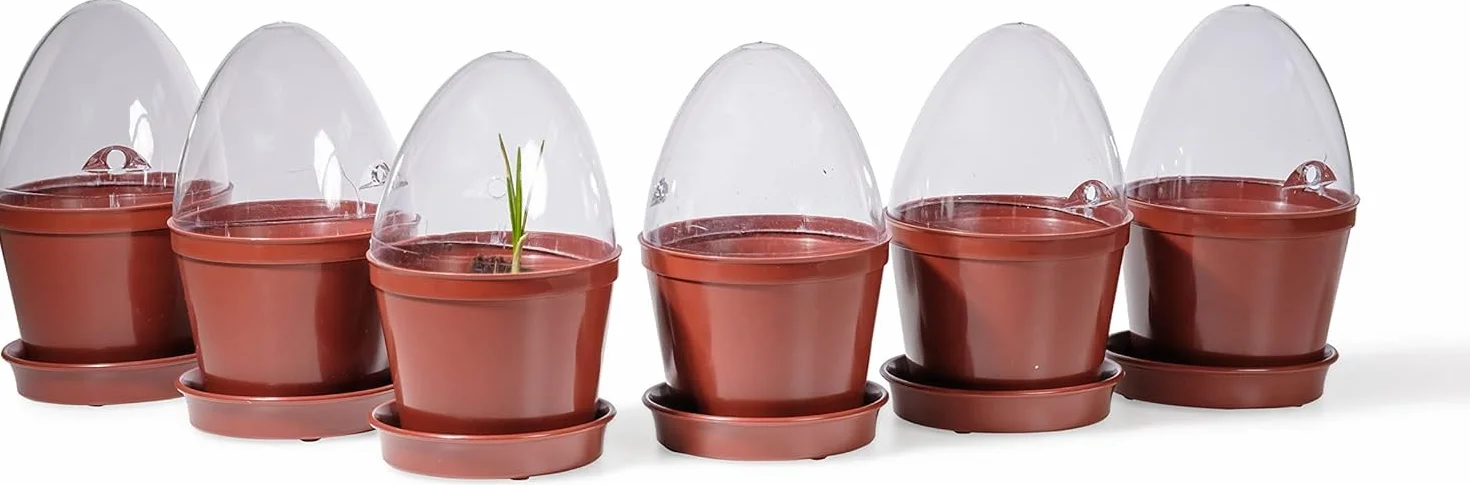 Kimmel Lot de 6 Pots de Culture avec Dôme d'Humidité, Marron