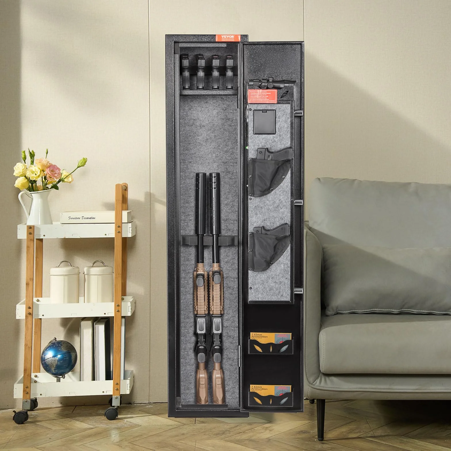 VEVOR Armoire à 2 Fusils, Coffre-fort pour Armes à Feu avec Serrure et Clavier Numérique, Rangement pour Armes à Feu à Accès Rapide avec Étagère Amovible, pour Fusils et Pistolets Domestiques