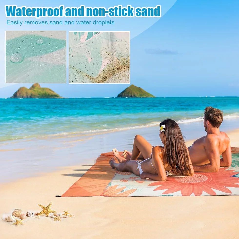 Tapis De Plage Anti Sable, Tapis De Plage Imperméable, Natte De Plage Pliable, Couverture De Plage Sans Sable Voyage Accessoires De Plage Camping Ultra Fin Et Ultra Léger Avec Les Ongles (300x280CM)