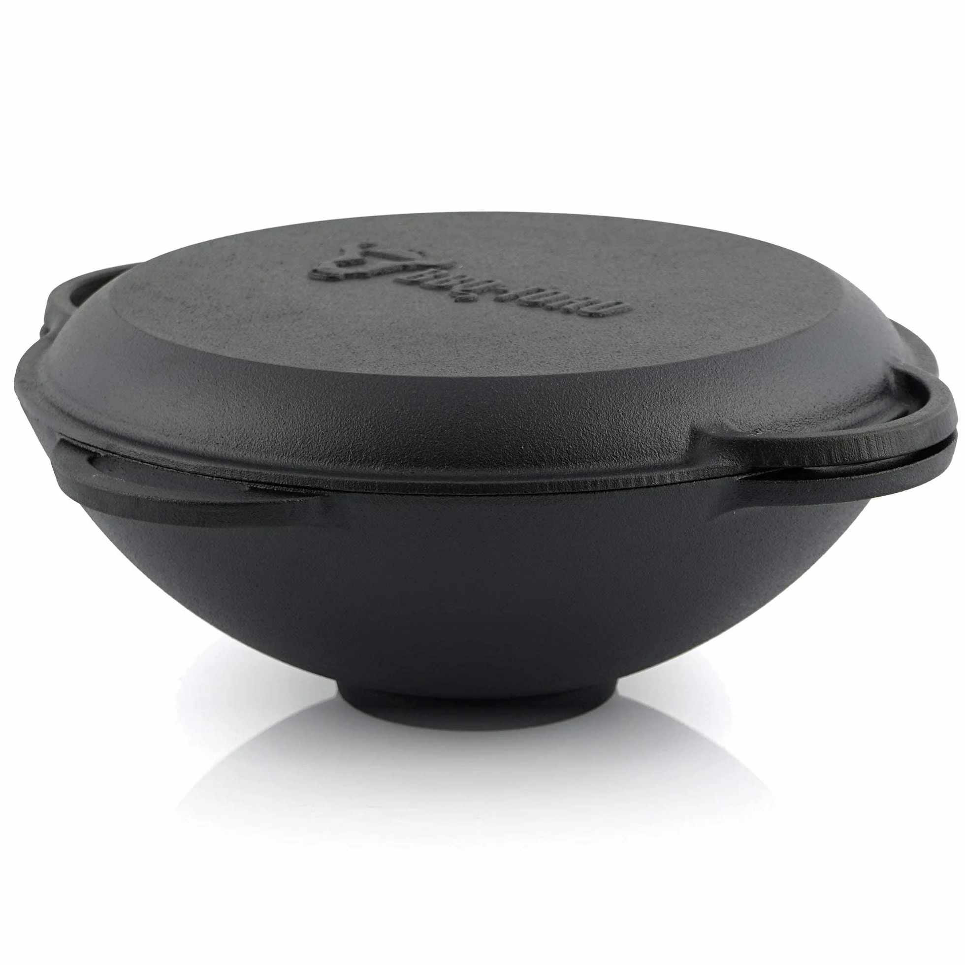 BBQ-Toro Kazan | Cocotte en fonte avec couvercle | Casserole traditionnelle en fonte | Avec fond aplati | Wok noir (12,1 litres)