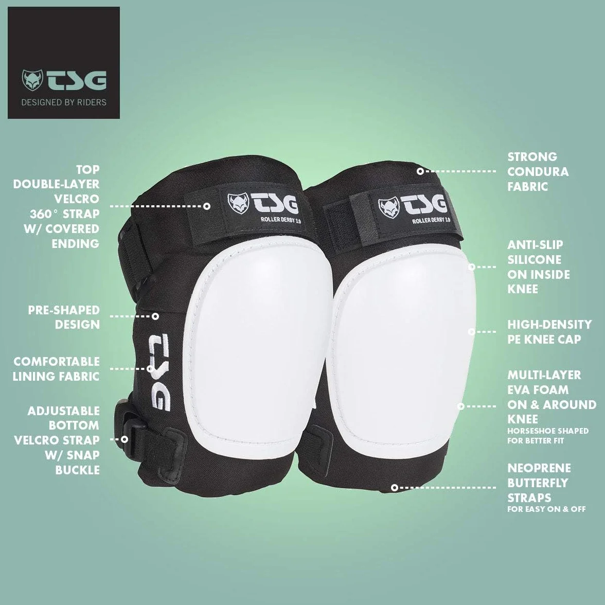 Genouillères - Roller Derby 3.0 - Noir Foncé - Taille XXL/XXXL - TSG