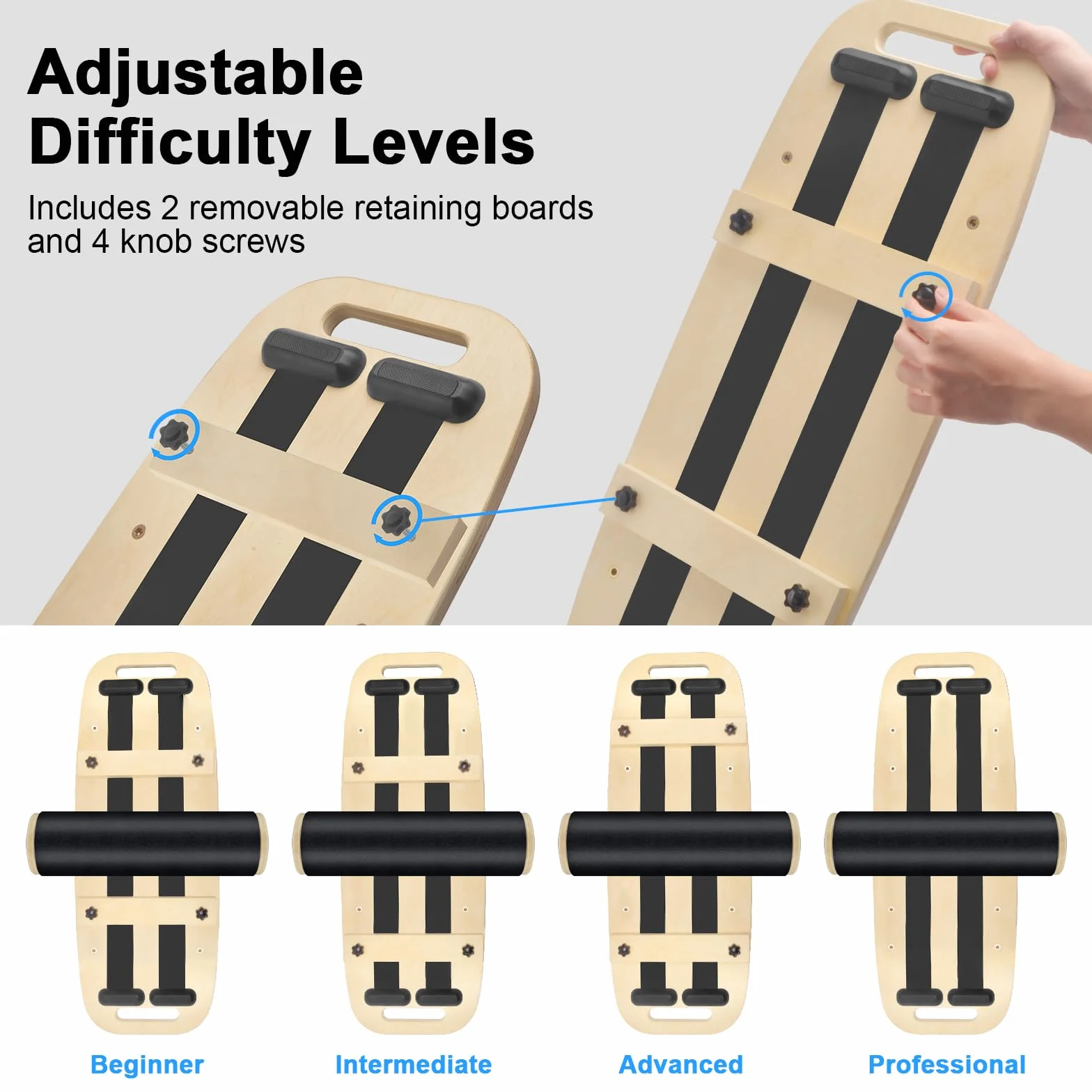 Diesisa Balance Board Planche d'Équilibre en Bois avec Roulette Antidérapante Entraîneur Surf Coordination