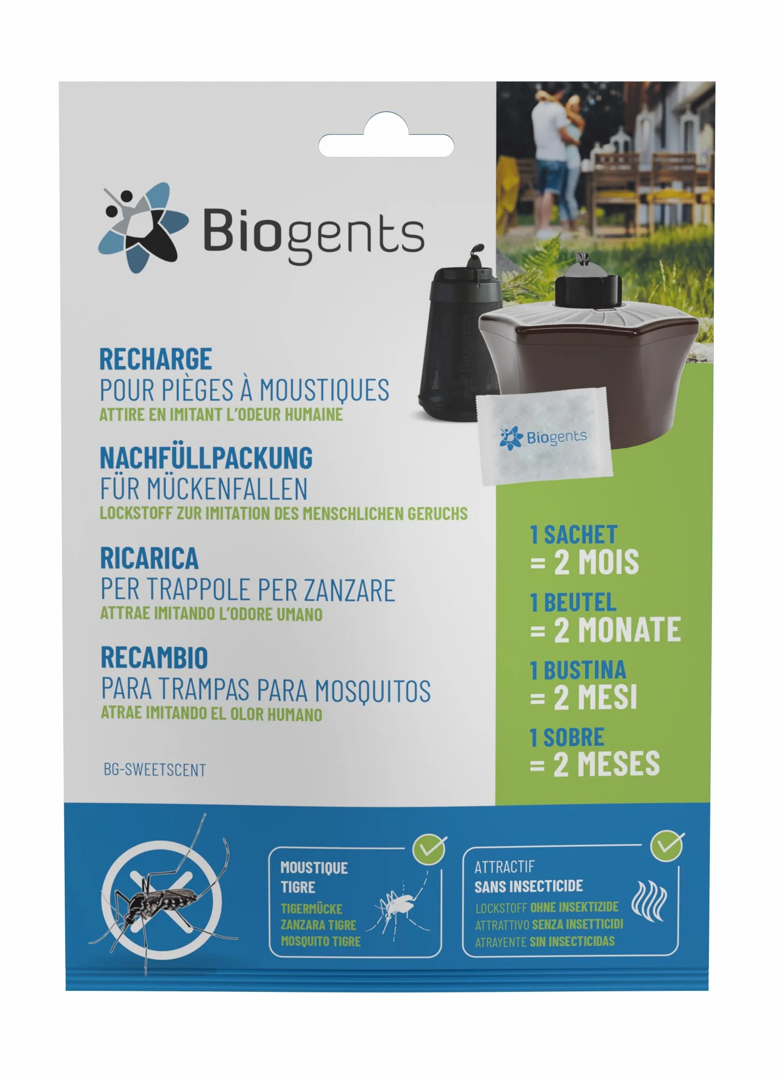 BIOGENTS BG-MOSQUITAIRE Anti-Moustiques Extérieur Piège Recharge 6 Mois Pack Saison BG-SWEETSCENTX3