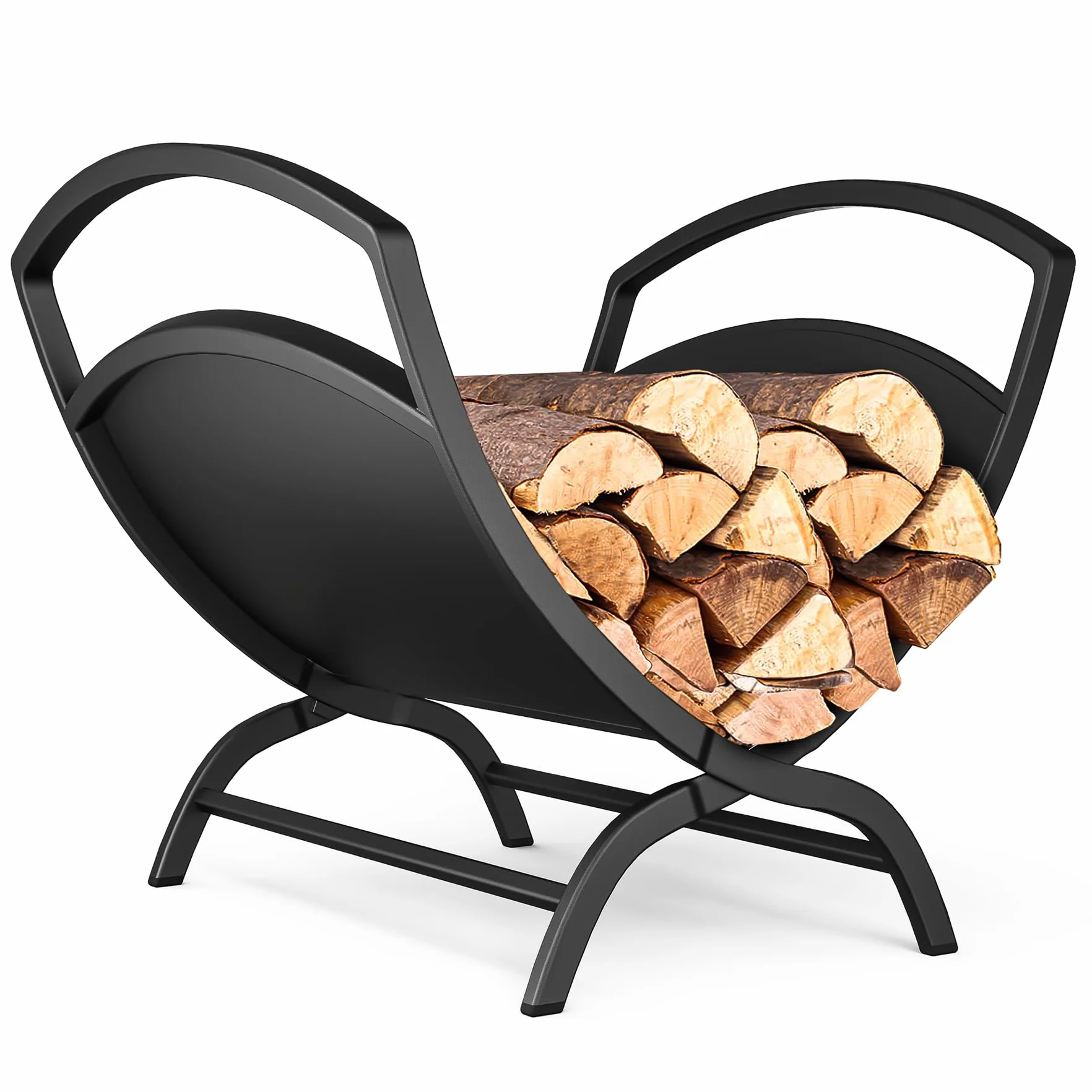 Vounot Range Bûche en Métal 40.5x32x33cm Noir Porte Bûche pour Cheminée Intérieur Extérieur