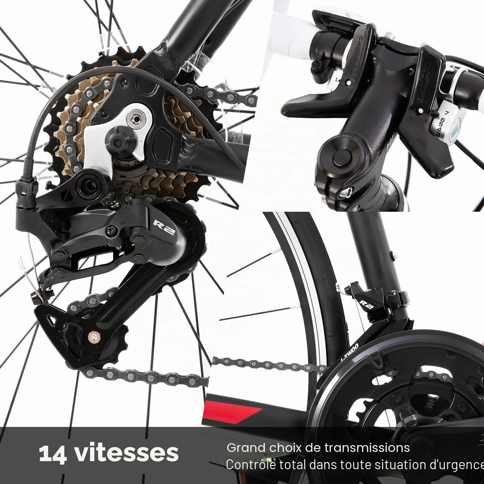 HILAND Alliance Vélo de Route 28" 700C, 14 Vitesses, Cadre Aluminium 49/53/57 cm, Noir/Blanc