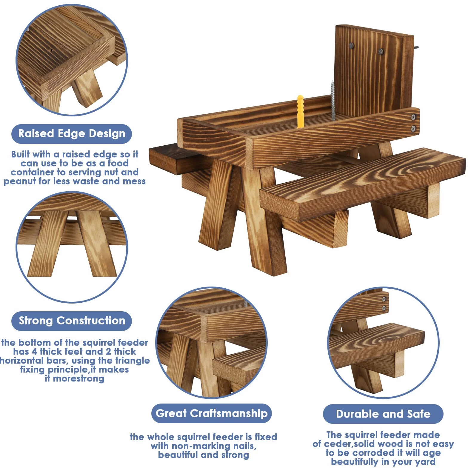 Mangeoire pour écureuil avec parapluie – Banc de pique-nique en bois avec support pour maïs, décoration de jardin