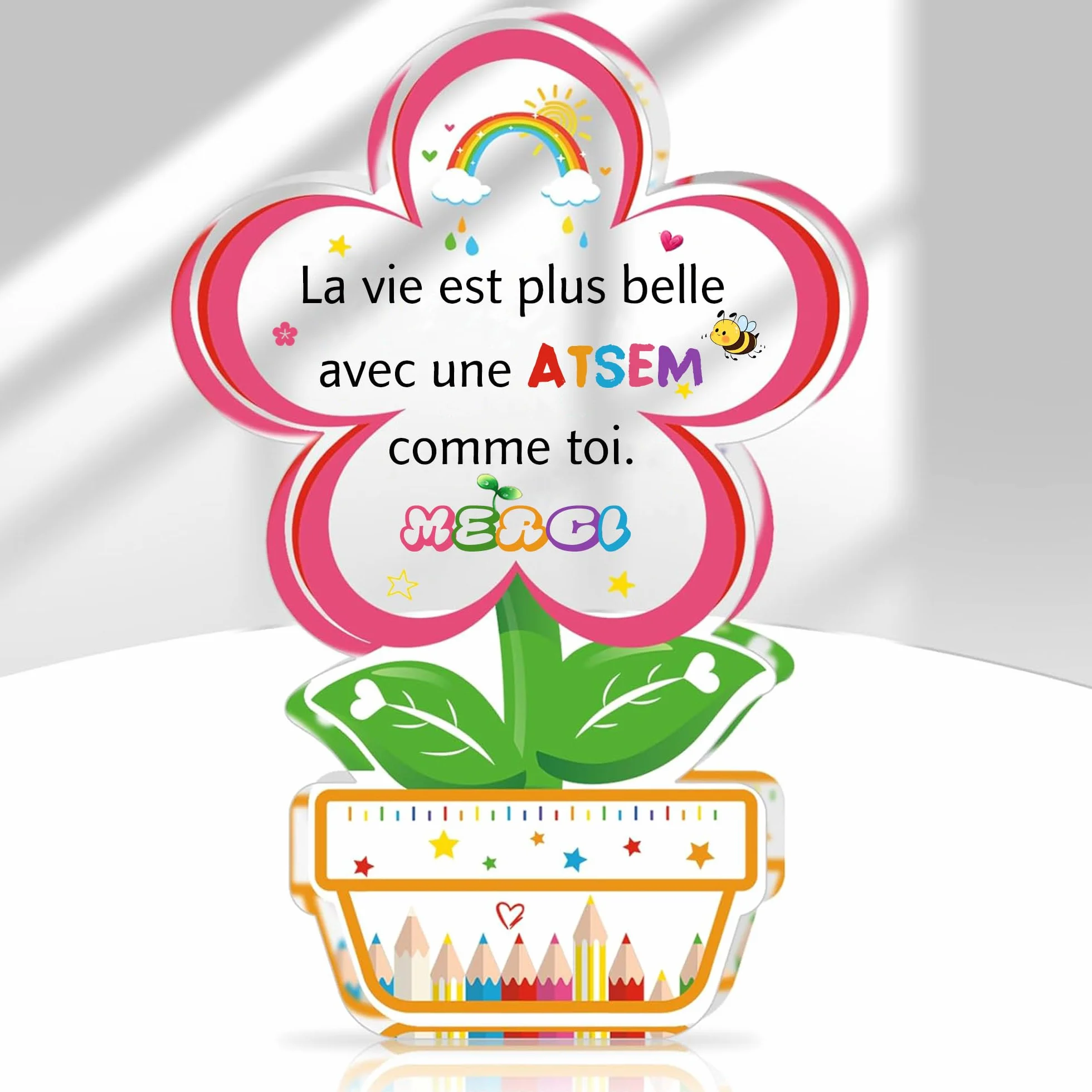 Atsem Cadeaux Enseignants Porte-clés Marque-page Ensemble 3 Pièces Maître Anniversaire Noël Rose