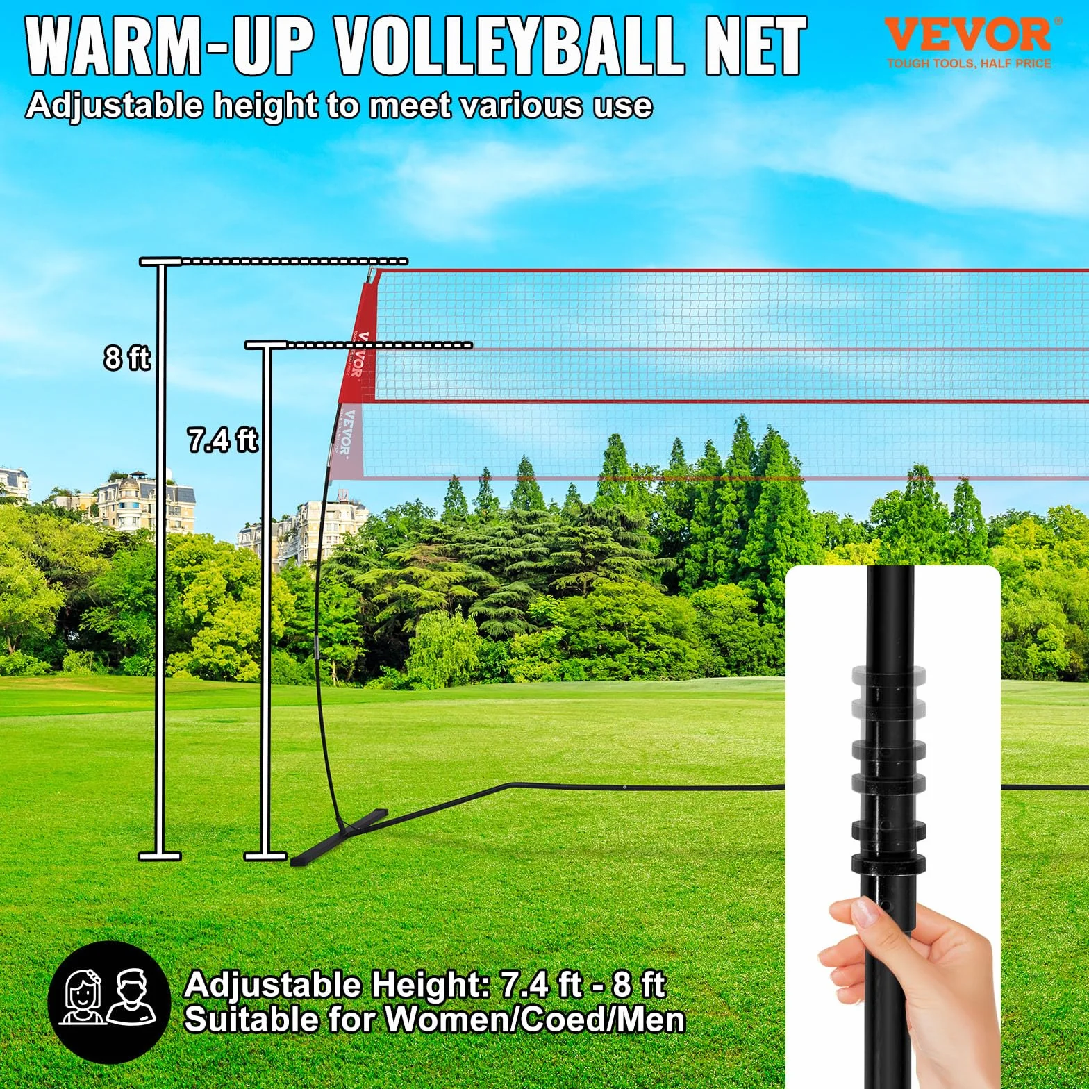 VEVOR Filet d'Entraînement de Volley-Ball Autoportant Portable à Hauteur Réglable avec Sac de Transport