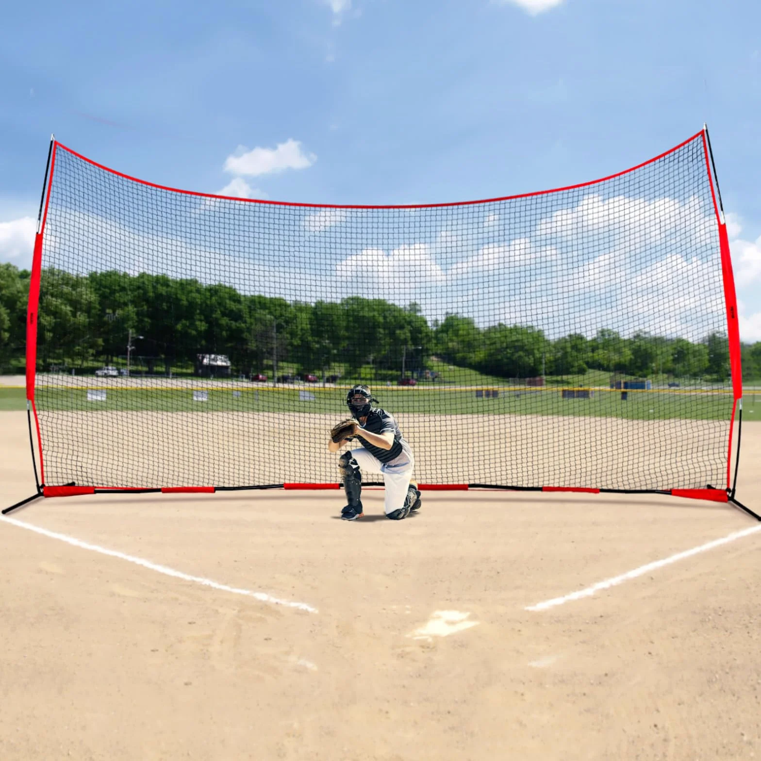 VEVOR Filet d'Entraînement de Baseball Softball 620x314 cm, Filet de Protection Pare-Ballons Portable avec Sac de Transport, Équipement d'Entraînement pour Receveur Crosse, Football, Hockey, Jardin