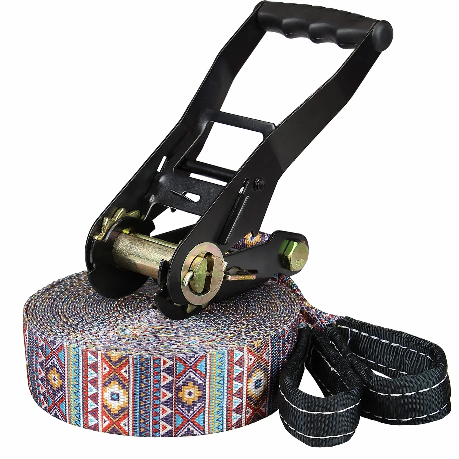 ALPIDEX Slackline Set 15 m + Protections pour Arbre et Protection cliquet, Convient aux Enfants, débutants et avancés