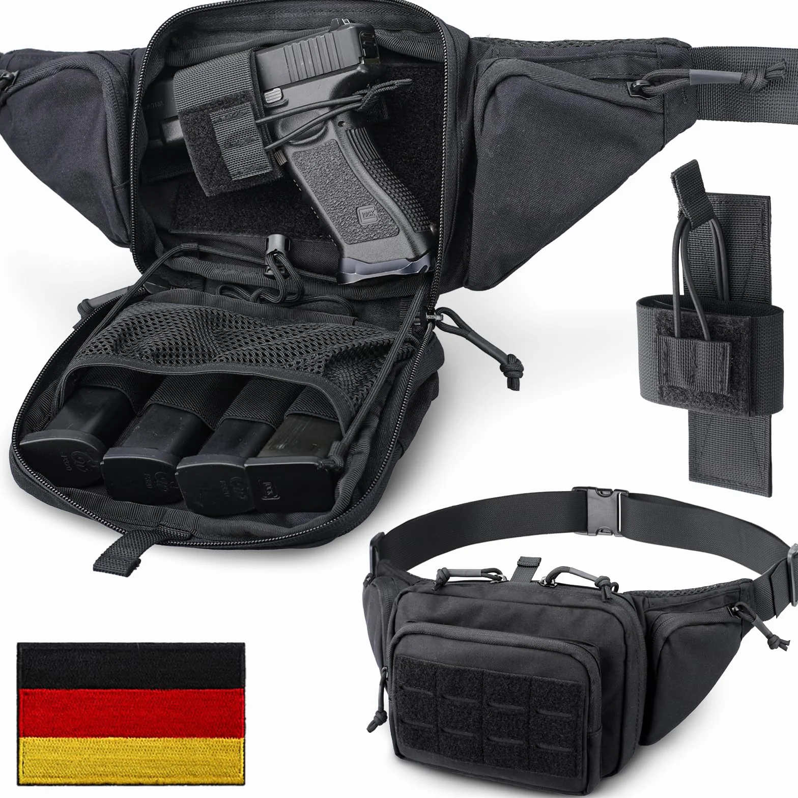 WYNEX Sac Banane Tactique Homme Sacoche Arme de Poing Discret avec Sangle Réglable, Sert Également Sacoche à Bandoulière Antivol sur La Poitrine pour Usage Quotidien Cyclisme Randonnée Sport - Noir