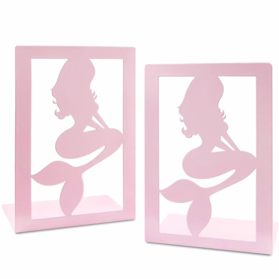 Serre-livres en métal rose sirène motif creux antidérapant support d'étagère décoratif