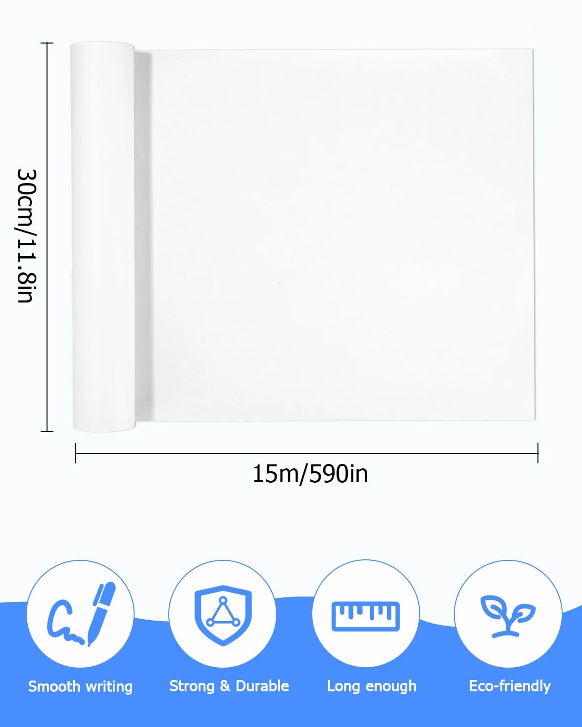 Rouleau de Papier à Dessin Blanc 30 cm x 15 m 70 g/m² pour Enfants et Artistes