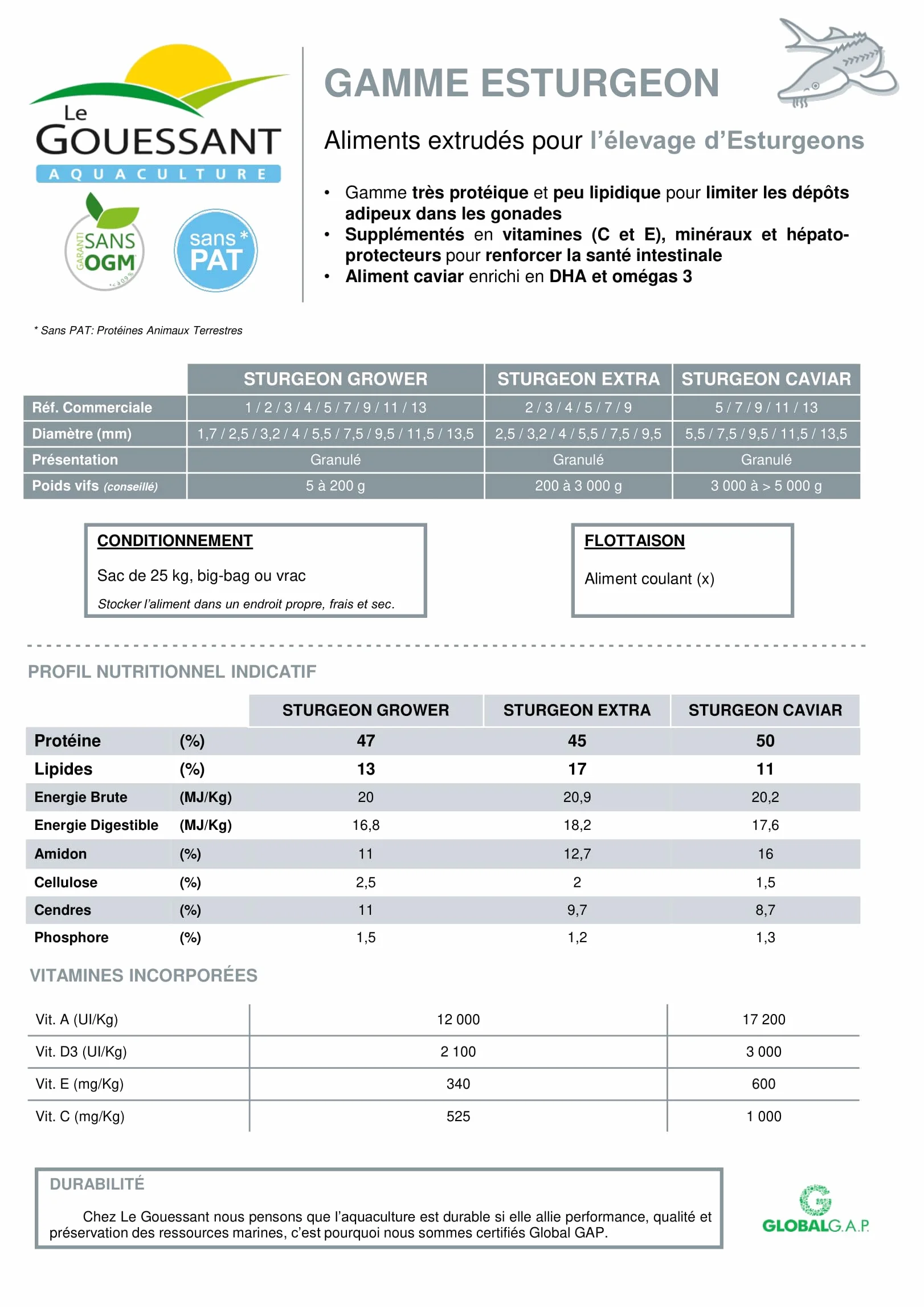 Aliment esturgeon Seau 3 L Taille 4