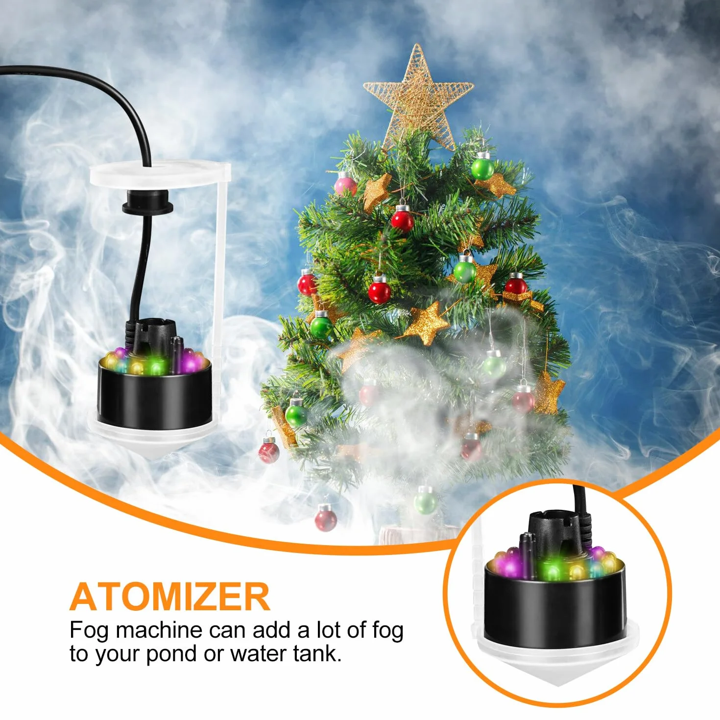Nébuliseur à ultrasons 12 LED avec protection anti-éclaboussures pour fontaine étang