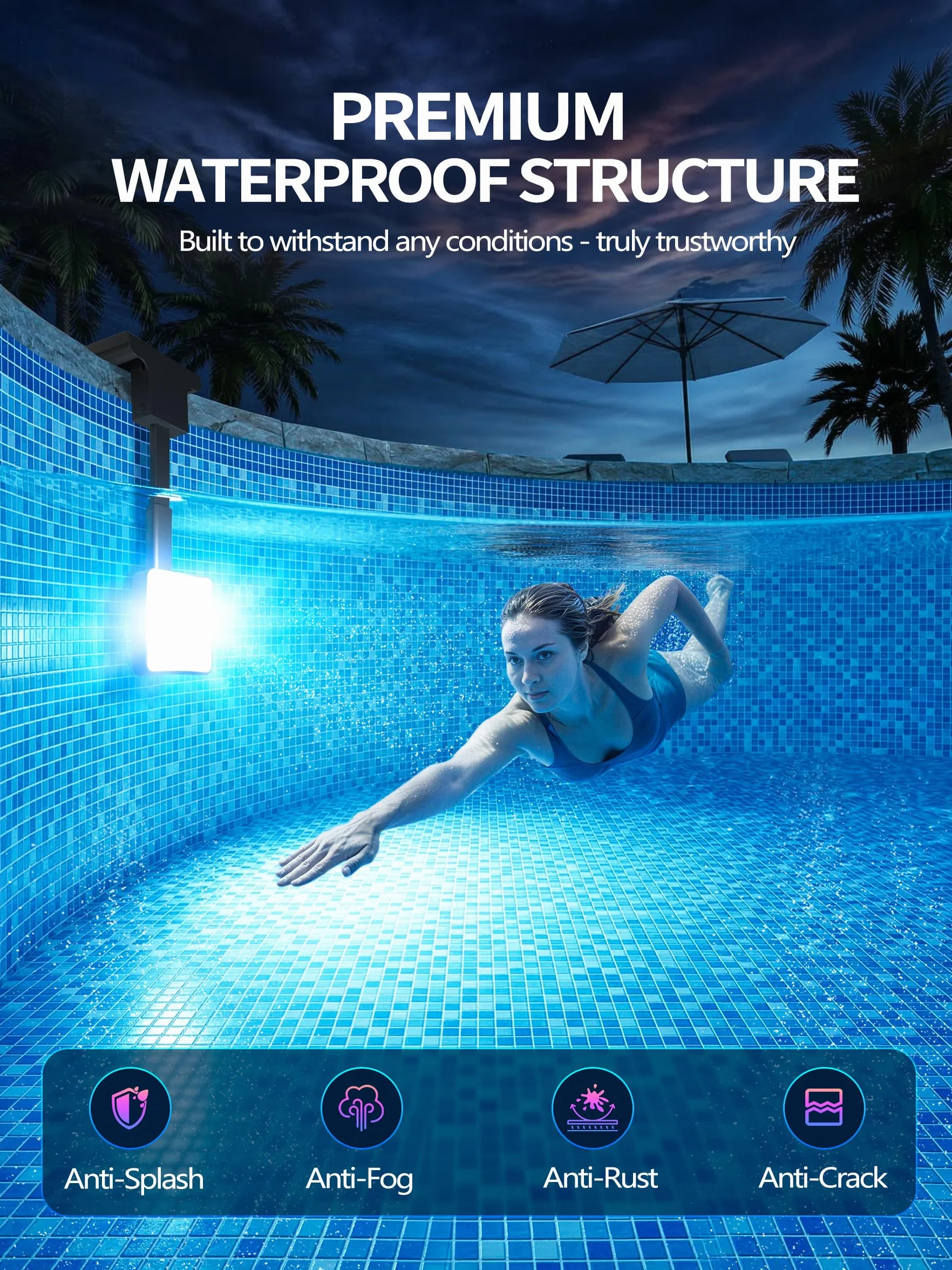DeeprBlu 2 en 1 Lumiere Piscine Solaire avec Thermomètre Éclairage Submersible 10 Modes