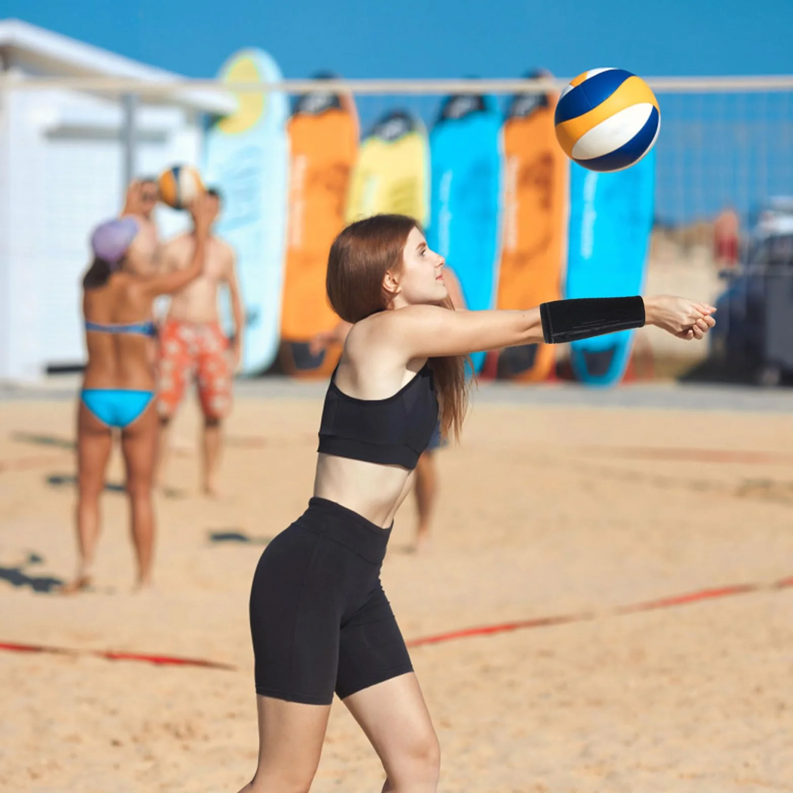 Dokeno Manchettes Élastiques Volleyball Noir Unisexe Protège-Bras de Volley-Ball Taille L