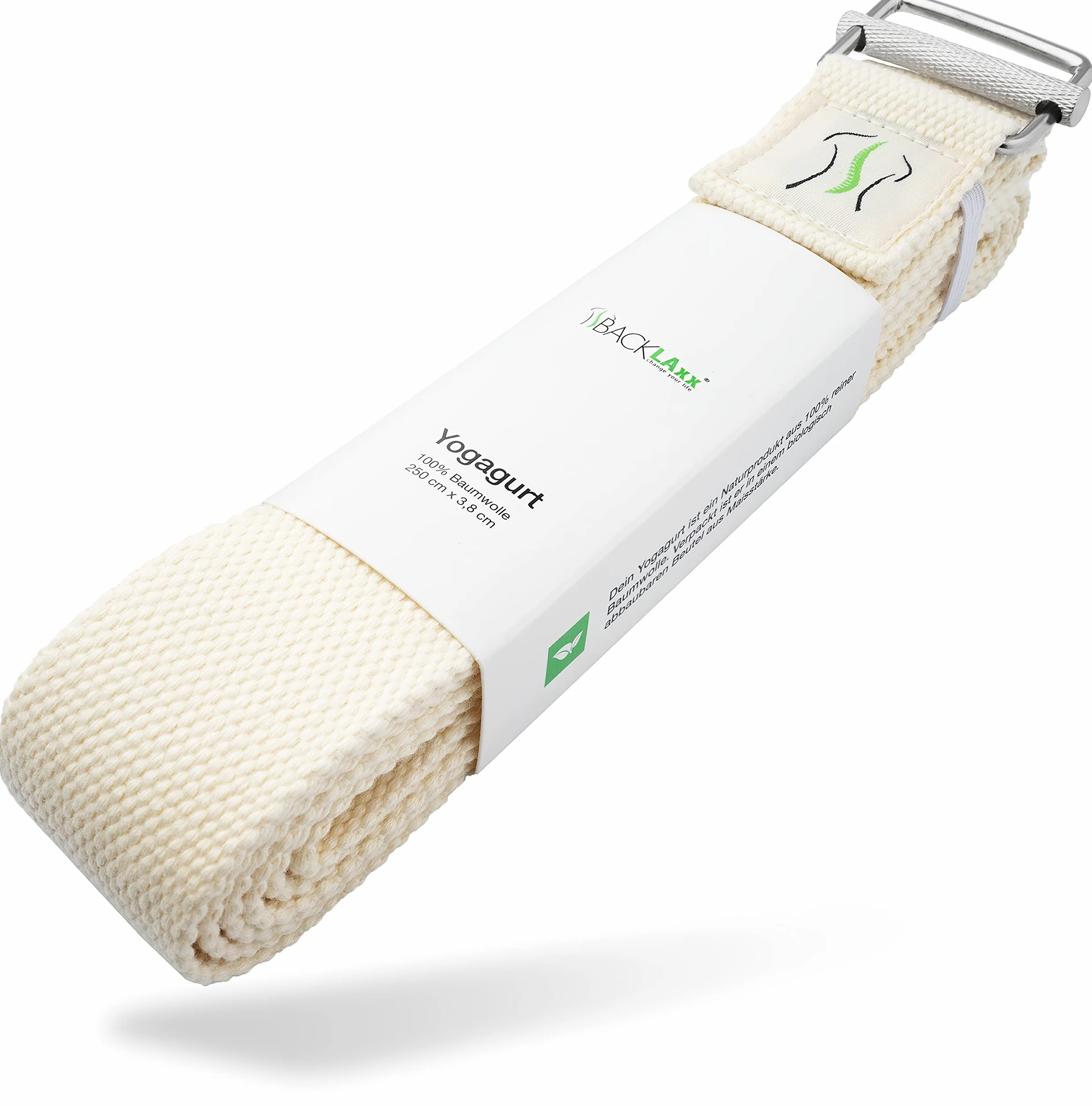 BACKLAxx ® Sangle yoga – Sangle coton pour yoga durable de 250 cm de long avec fermeture pratique en métal - Idéale pour le Pilates et les étirements – vidéos d'application inclu