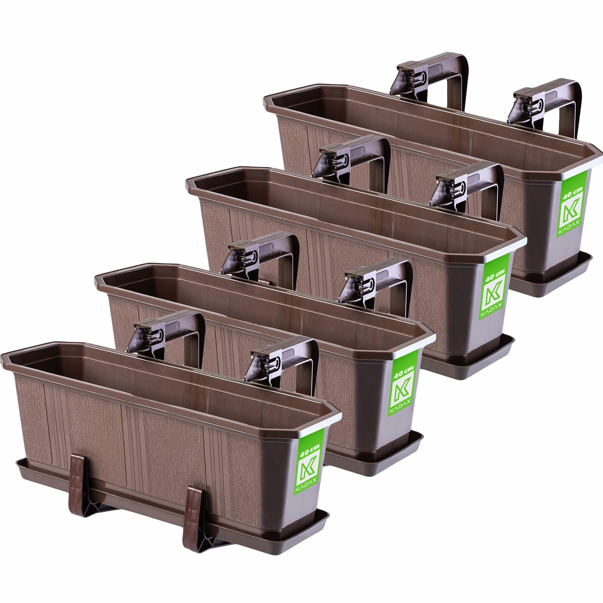 KADAX Lot de 4 jardinières en Plastique 40 cm Marron pour Balcon