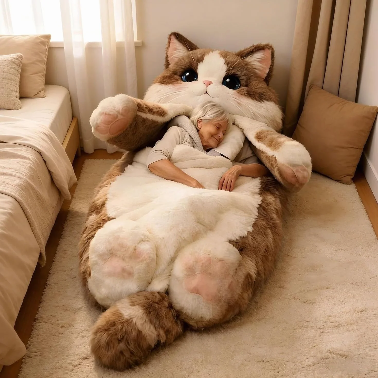 Sac de couchage en forme de chat pour adultes, 170 cm, lavable et chaud en peluche pour homme, adorable chat, couverture chaude en forme d'animal mignon, pour le camping, la maison, la détente