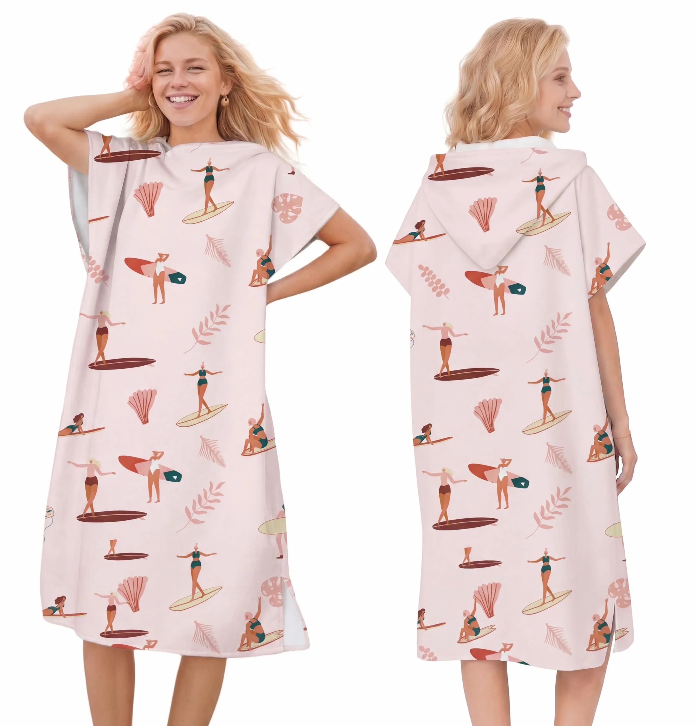 Poncho de Surf à Séchage Rapide, Serviette à Changer, Robe à Capuche pour Adultes Hommes Femmes, Microfibre Natation Plage Surf Plongée Maison Sources Chaudes Parka de Bain