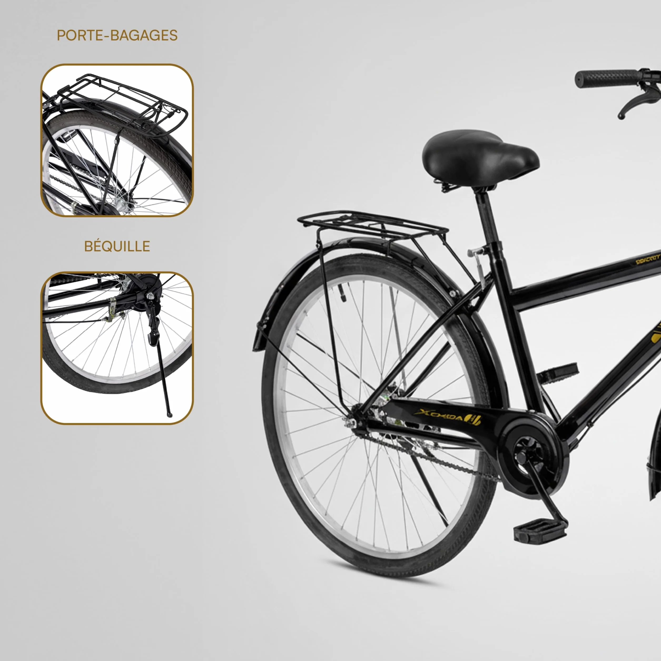 Vélo de ville Baroni Home avec guidon et selle réglable, double frein, noir 168x110 cm