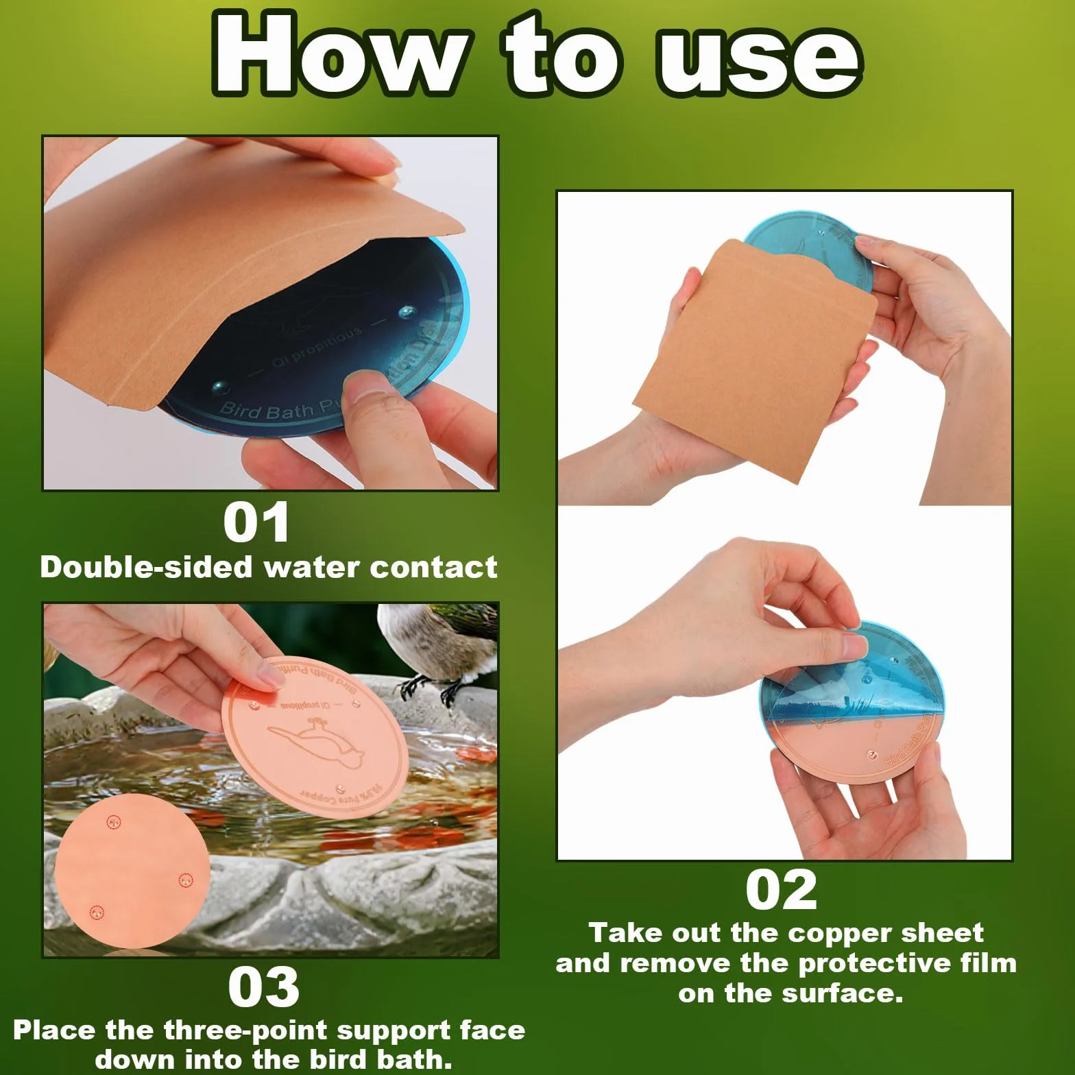 BOXOB Disque Cuivre Bain d'oiseaux 10cm Purification avec Support Triple Point Purificateur Eau Extérieur