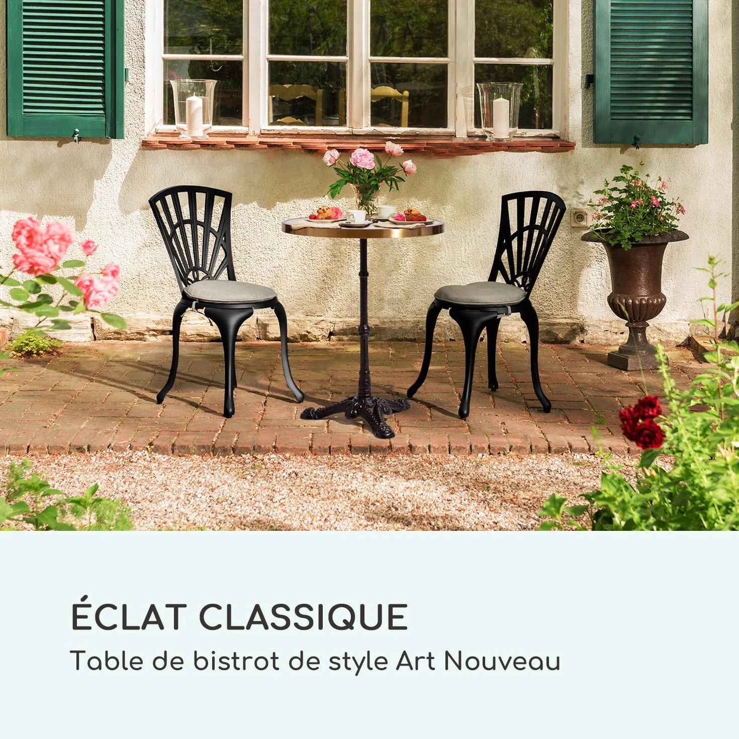 Blumfeldt Patras Lux Table Bistrot Jardin Art Nouveau Marbre Ø 57,5 cm Hauteur 72 cm Fonte Blanc