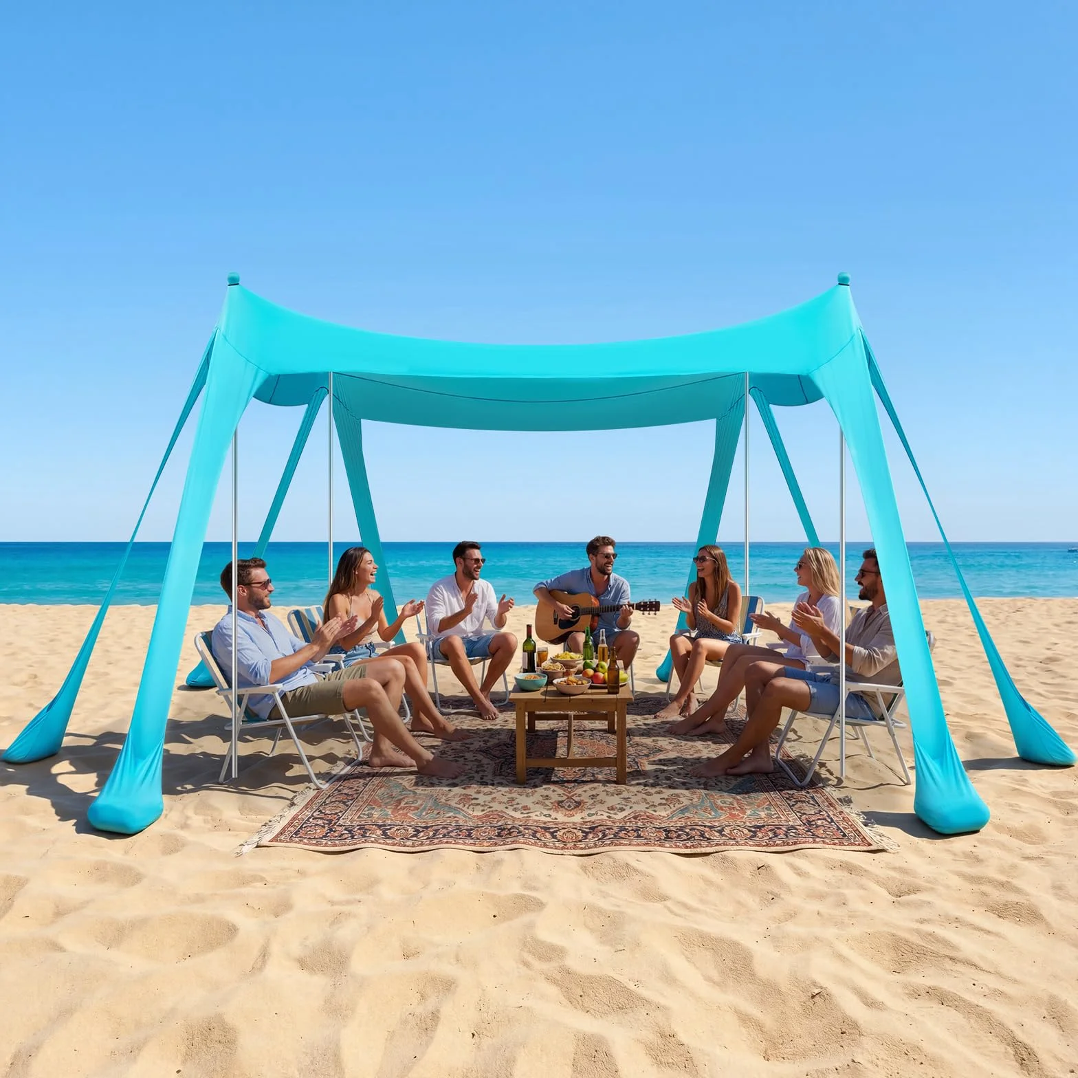 VEVOR Tente de Plage de 3x3x2 m, Abri Solaire UPF50+, Pare-Soleil Extérieur pour Plage Parc Camping et Pêche, Auvent Protection UV avec Sacs de Sable, Poteaux de Soutien et Pelles à Sable, Vert