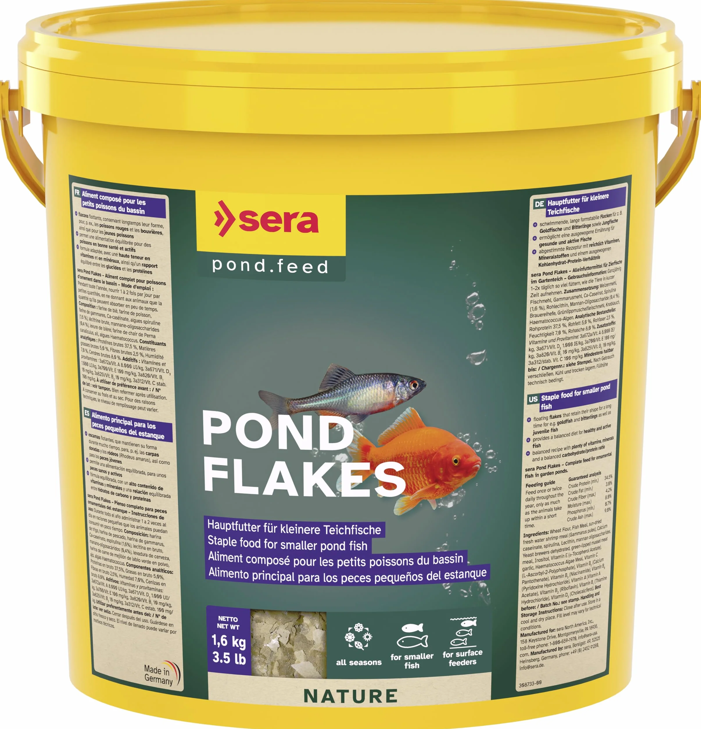 Sera Pond Flakes Aliment Composé pour Poissons de Bassin Flocons Flottants 10 L 1.6 kg