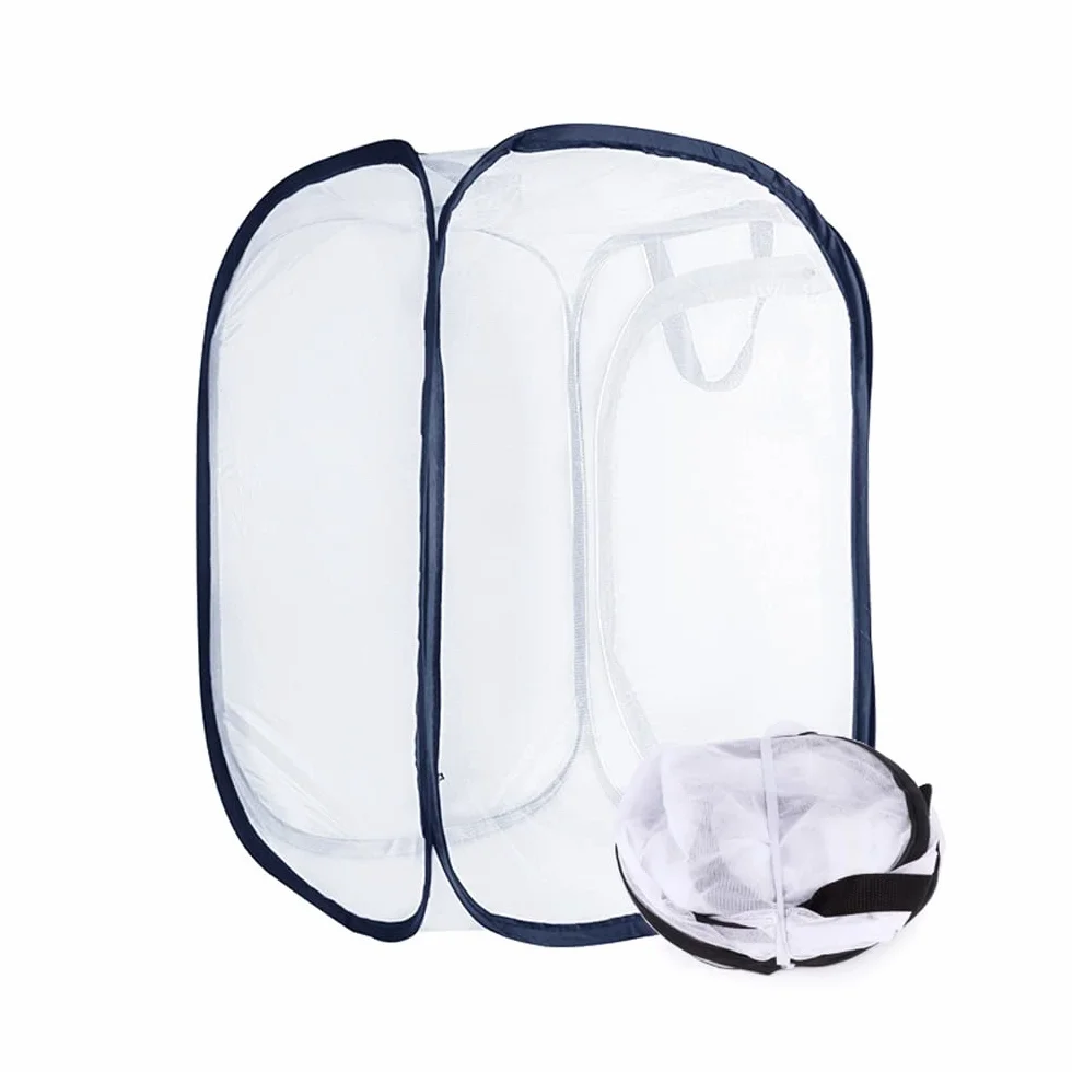 Cage d'habitat pour Insectes et Papillons, Pliable, Portable, 40x40x60cm, Blanc-Noir