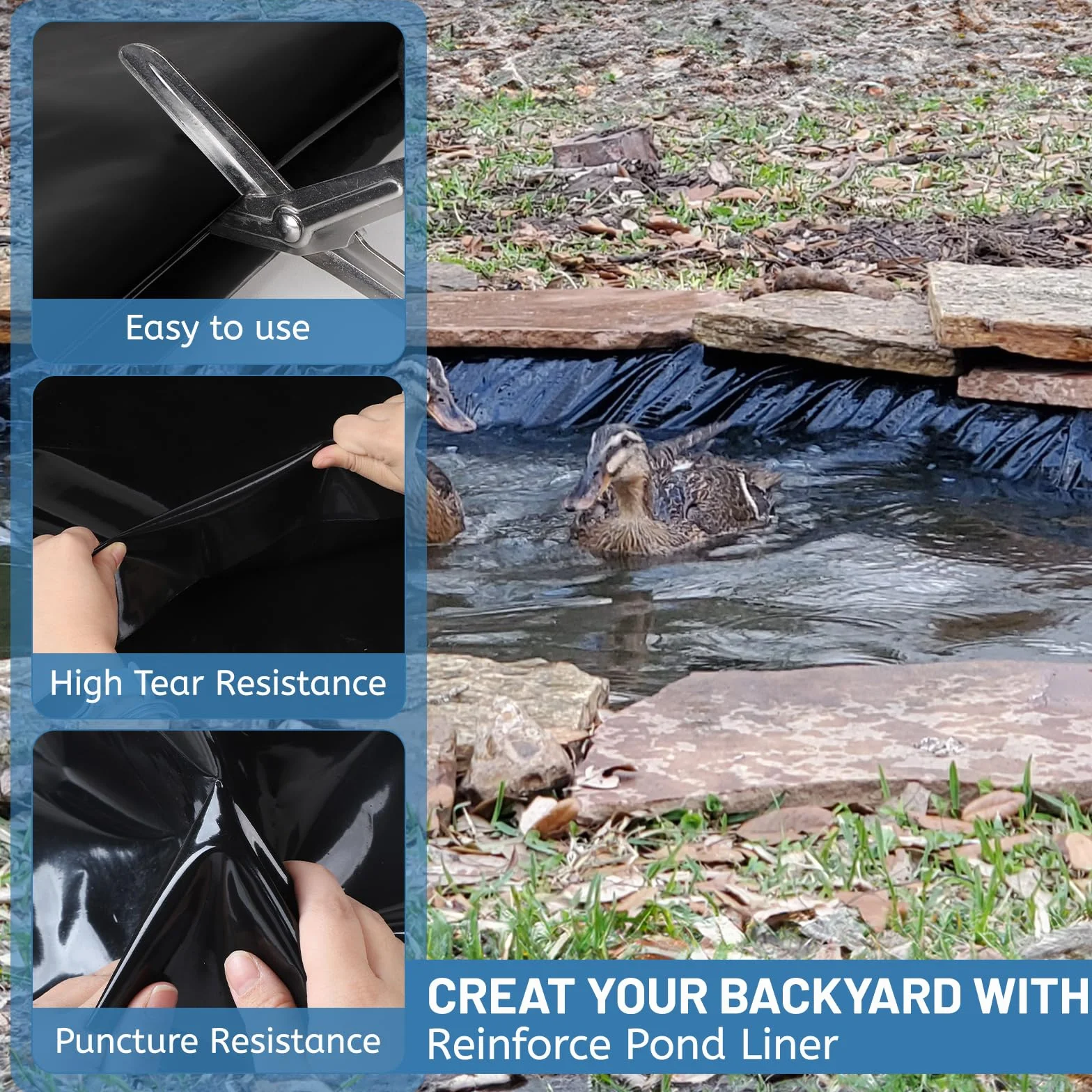 Bâche pour Bassin PEHD 3x3m Noir 0,5mm Épaisseur Résistante aux UV