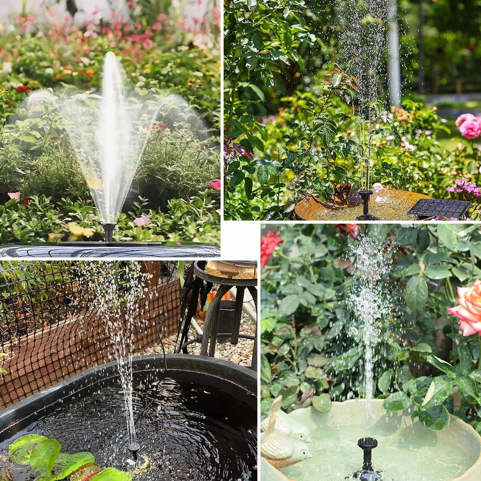 Fontaine Solaire 1.5W Pompe de Bassin avec 6 Buses et Conduite 3m Extérieur